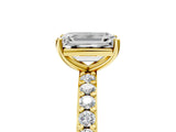 Yellow gold Emerald Cut Diamond Solitaire with Pave Band and Four-Prong Setting 5