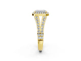 Yellow gold Emerald Cut Diamond Split Shank Halo Ring with Four-Prong Setting_75