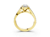 Yellow gold Emerald Cut Diamond Split Shank Halo Ring with Four-Prong Setting_76