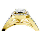 Yellow gold Emerald Cut Diamond Split Shank Halo Ring with Four-Prong Setting_77