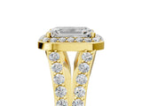 Yellow gold Emerald Cut Diamond Split Shank Halo Ring with Four-Prong Setting_78