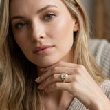 Yellow gold Emerald Cut Diamond Split Shank Halo Ring with Four-Prong Setting_86