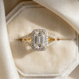 Yellow gold Emerald Cut Diamond Split Shank Halo Ring with Four-Prong Setting_88