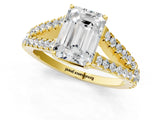 Yellow gold Emerald Cut Diamond Split Shank Pavé Engagement Ring with Four-Prong Setting_63
