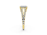 Yellow gold Emerald Cut Diamond Split Shank Pavé Engagement Ring with Four-Prong Setting_64
