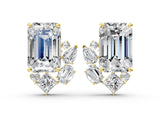 Yellow gold Emerald Cut Diamond Stud Earrings with Round and Oval Accents_52