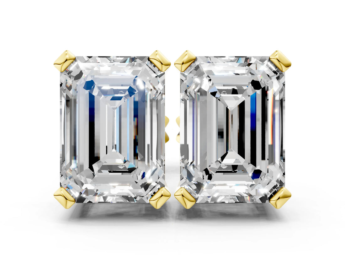 10K Yellow Gold 0.51 Carat E-F VVS-VS Emerald Diamond Stud Earrings