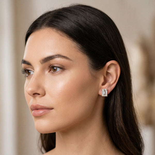 Yellow gold Emerald Cut Diamond Stud Earrings