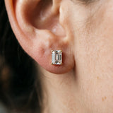 Yellow gold Emerald Cut Diamond Stud Earrings_442