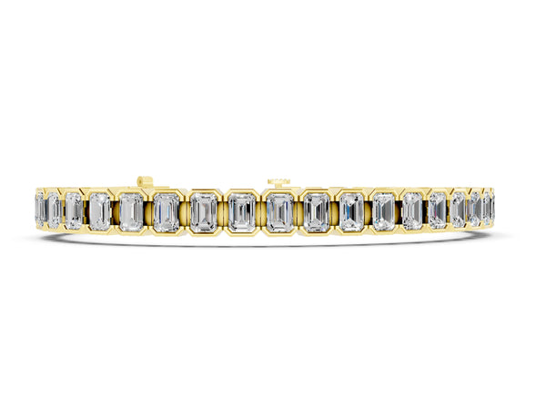 Yellow gold Emerald Cut Diamond Tennis Bracelet with Half Bezel Setting