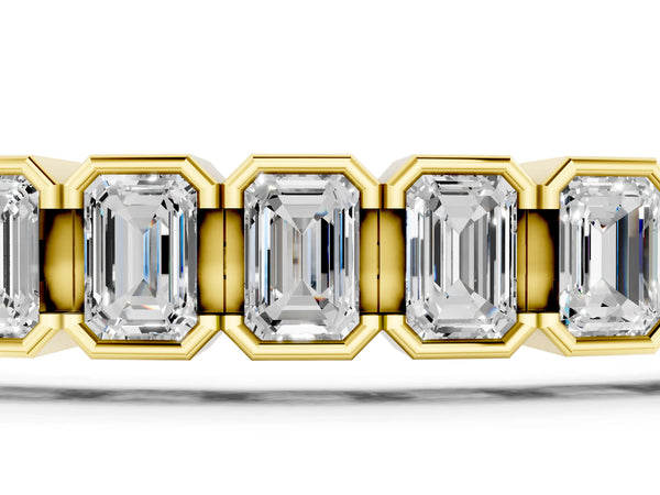 Yellow gold Emerald Cut Diamond Tennis Bracelet with Half Bezel Setting