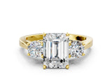 Yellow gold Emerald Cut Diamond Three-Stone Engagement Ring with Prong Setting and Pavé Band_3