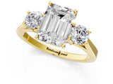 Yellow gold Emerald Cut Diamond Three-Stone Engagement Ring with Prong Setting and Pavé Band_4