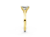 Yellow gold Emerald Cut Diamond Three-Stone Engagement Ring with Prong Setting and Pavé Band_5
