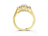 Yellow gold Emerald Cut Diamond Three-Stone Engagement Ring with Prong Setting and Pavé Band_6