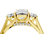 Yellow gold Emerald Cut Diamond Three-Stone Engagement Ring with Prong Setting and Pavé Band_7
