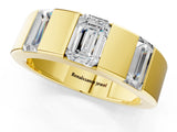 Yellow gold Emerald Cut Diamond Three-Stone Mens Ring with Baguette Side Stones_1