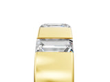 Yellow gold Emerald Cut Diamond Three-Stone Mens Ring with Baguette Side Stones_5
