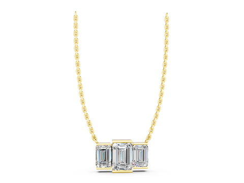 Yellow gold Emerald Cut Diamond Three-Stone Necklace with Prong Setting_6