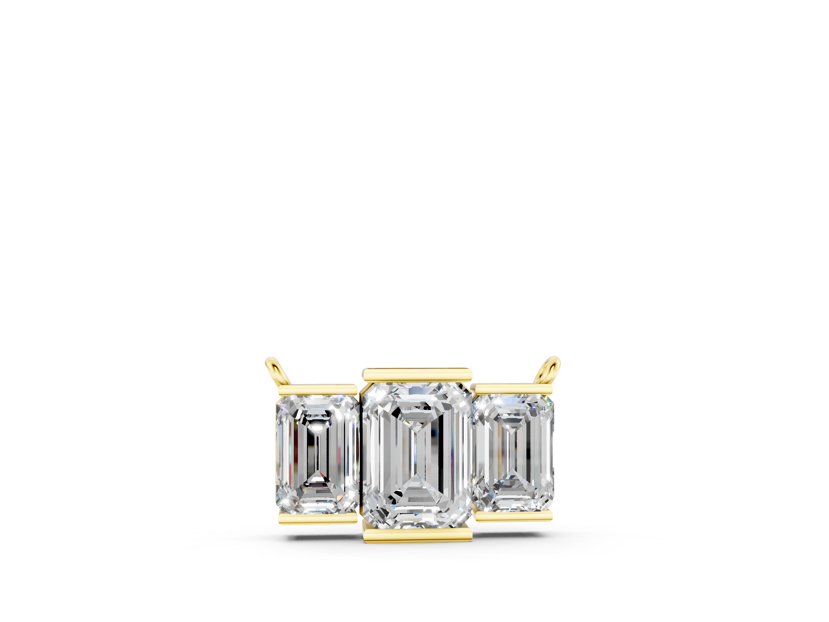 Yellow gold Emerald Cut Diamond Three-Stone Necklace with Prong Setting_7