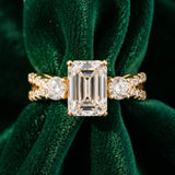 Yellow gold Emerald Cut Diamond Three-Stone Ring with Pavé Split Shank and Four-Prong Setting_138