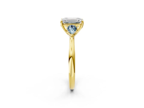 Yellow gold Emerald Cut Diamond Three-Stone Ring with Pear with Aquamarine side stone Side Stones and Prong Setting_2