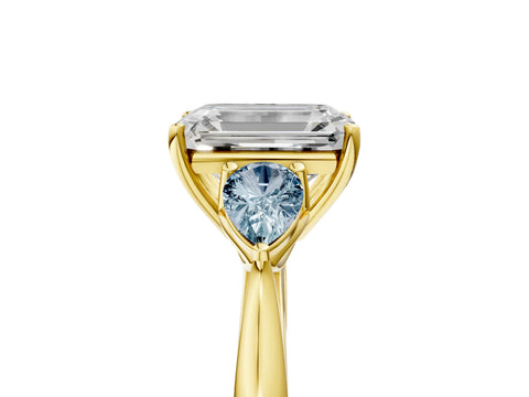 Yellow gold Emerald Cut Diamond Three-Stone Ring with Pear with Aquamarine side stone Side Stones and Prong Setting_5