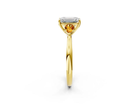 Yellow gold Emerald Cut Diamond Three-Stone Ring with Pear with Citrine side stone Side Stones and Prong Setting_2