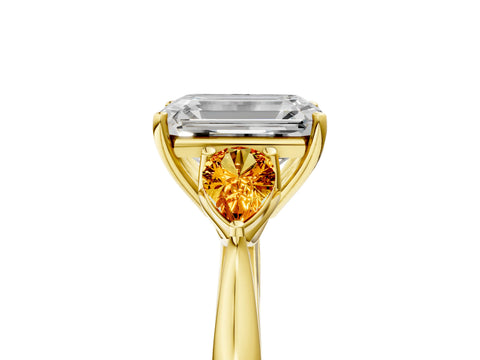 Yellow gold Emerald Cut Diamond Three-Stone Ring with Pear with Citrine side stone Side Stones and Prong Setting_5