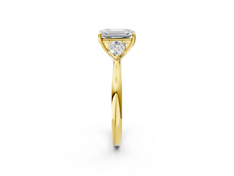 Yellow gold Emerald Cut Diamond Three-Stone Ring with Pear with Moissanite side stone Side Stones and Prong Setting_2