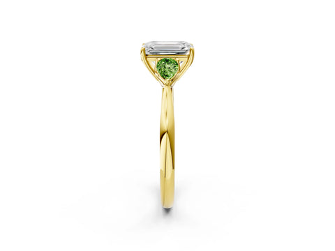 Yellow gold Emerald Cut Diamond Three-Stone Ring with Pear with Peridot side stone Side Stones and Prong Setting_2