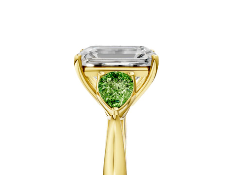 Yellow gold Emerald Cut Diamond Three-Stone Ring with Pear with Peridot side stone Side Stones and Prong Setting_5