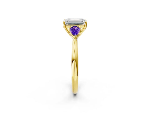 Yellow gold Emerald Cut Diamond Three-Stone Ring with Pear with Tanzanite side stone Side Stones and Prong Setting_2