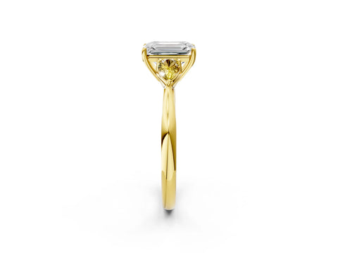 Yellow gold Emerald Cut Diamond Three-Stone Ring with Pear with Yellow Sapphire side stone Side Stones and Prong Setting_2