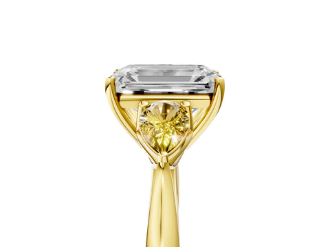 Yellow gold Emerald Cut Diamond Three-Stone Ring with Pear with Yellow Sapphire side stone Side Stones and Prong Setting_5