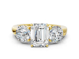 Yellow gold Emerald Cut Diamond Three-Stone Ring with Prong Setting and Classic Band_91