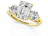Yellow gold Emerald Cut Diamond Three-Stone Ring with Prong Setting and Pavé Band_4