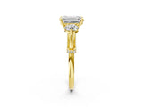 Yellow gold Emerald Cut Diamond Three-Stone Ring with Prong Setting and Pavé Band_5