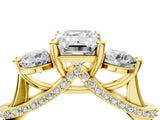 Yellow gold Emerald Cut Diamond Three-Stone Ring with Prong Setting and Pavé Band_7