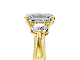 Yellow gold Emerald Cut Diamond Three-Stone Ring with Prong Setting and Pavé Band_8