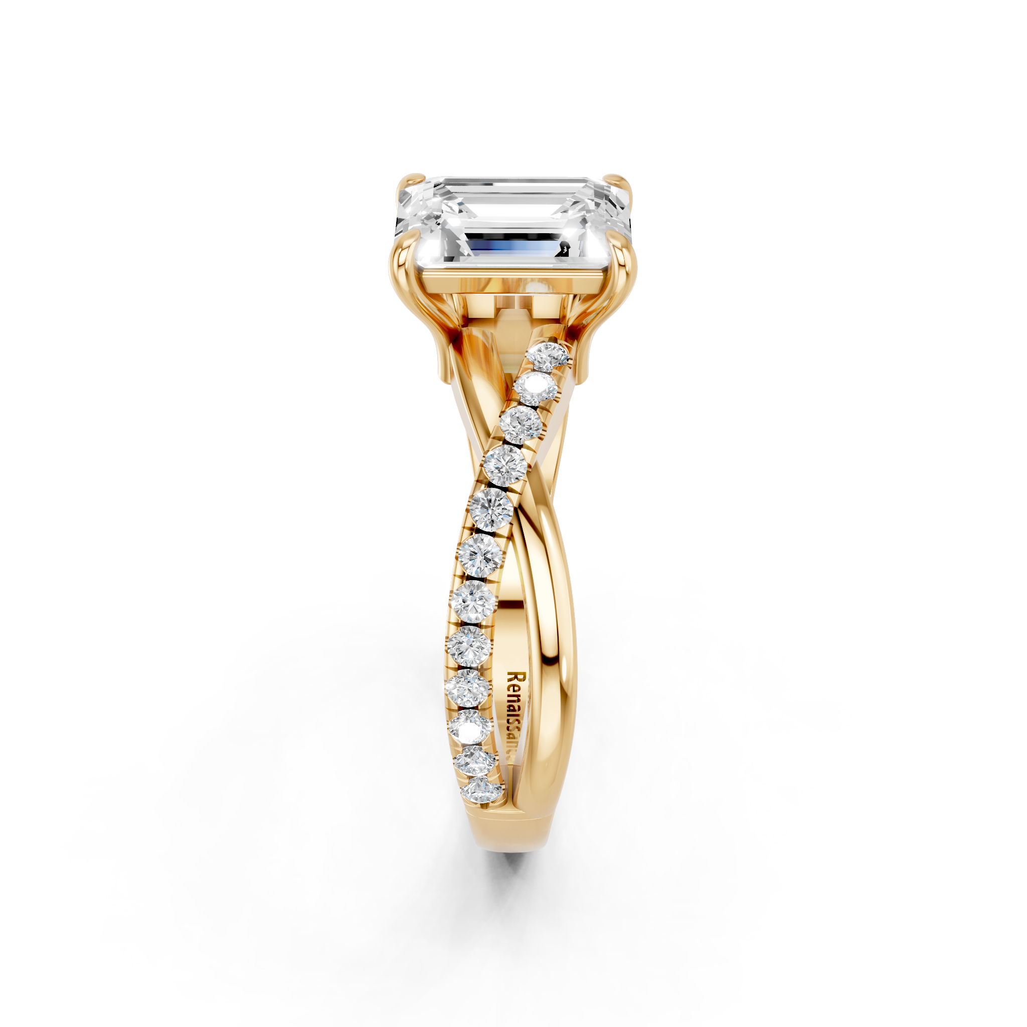 Yellow gold Emerald Cut Diamond Twist Band Solitaire with Prong Setting_16