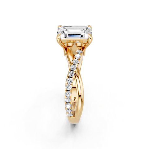 Yellow gold Emerald Cut Diamond Twist Band Solitaire with Prong Setting_16