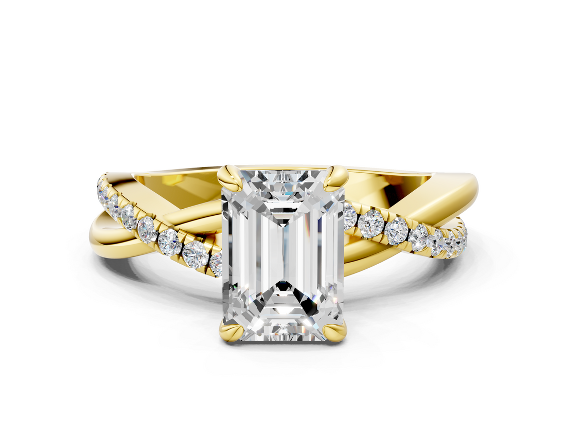 Yellow gold Emerald Cut Diamond Twist Band Solitaire with Prong Setting_54