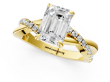 Yellow gold Emerald Cut Diamond Twist Band Solitaire with Prong Setting_55