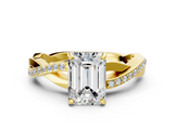 Yellow gold Emerald Cut Diamond Twisted Band Engagement Ring with Prong Setting_15