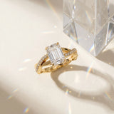 Yellow gold Emerald Cut Diamond Twisted Band Engagement Ring with Prong Setting_15