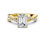 Yellow gold Emerald Cut Diamond Twisted Band with Pavé Setting and Four-Prong Setting_30