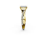 Yellow gold Emerald Cut Diamond Twisted Band with Pavé Setting and Four-Prong Setting_32