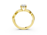 Yellow gold Emerald Cut Diamond Twisted Band with Pavé Setting and Four-Prong Setting_33