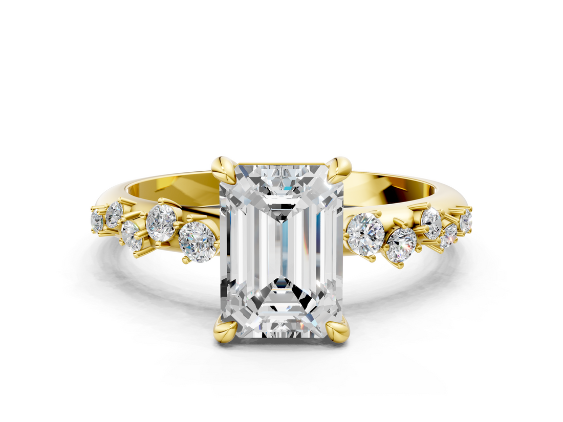 Yellow gold Emerald Cut Diamond Vine Band with Four-Prong Setting_56